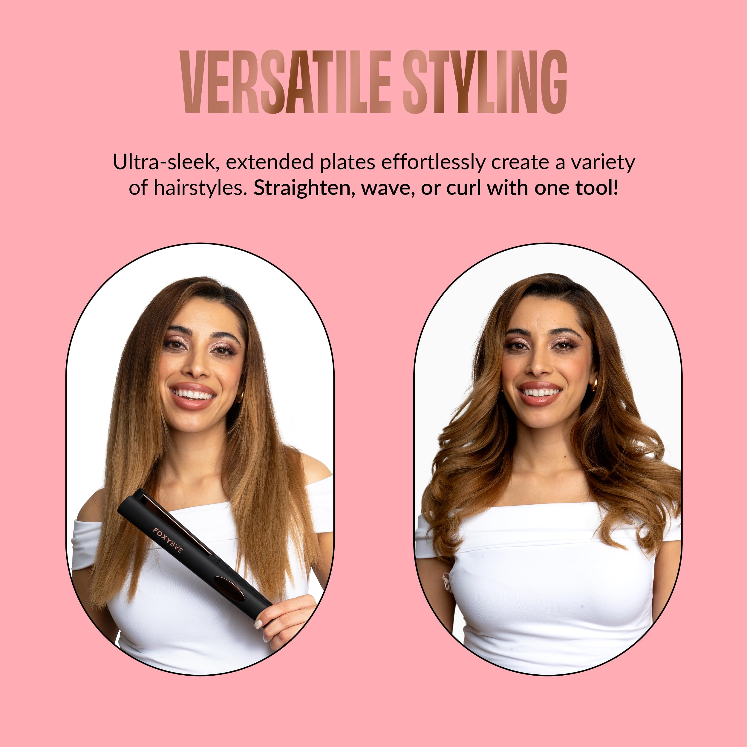 FoxyBae Trés Sleek flat iron temperature control in action for precise styling.