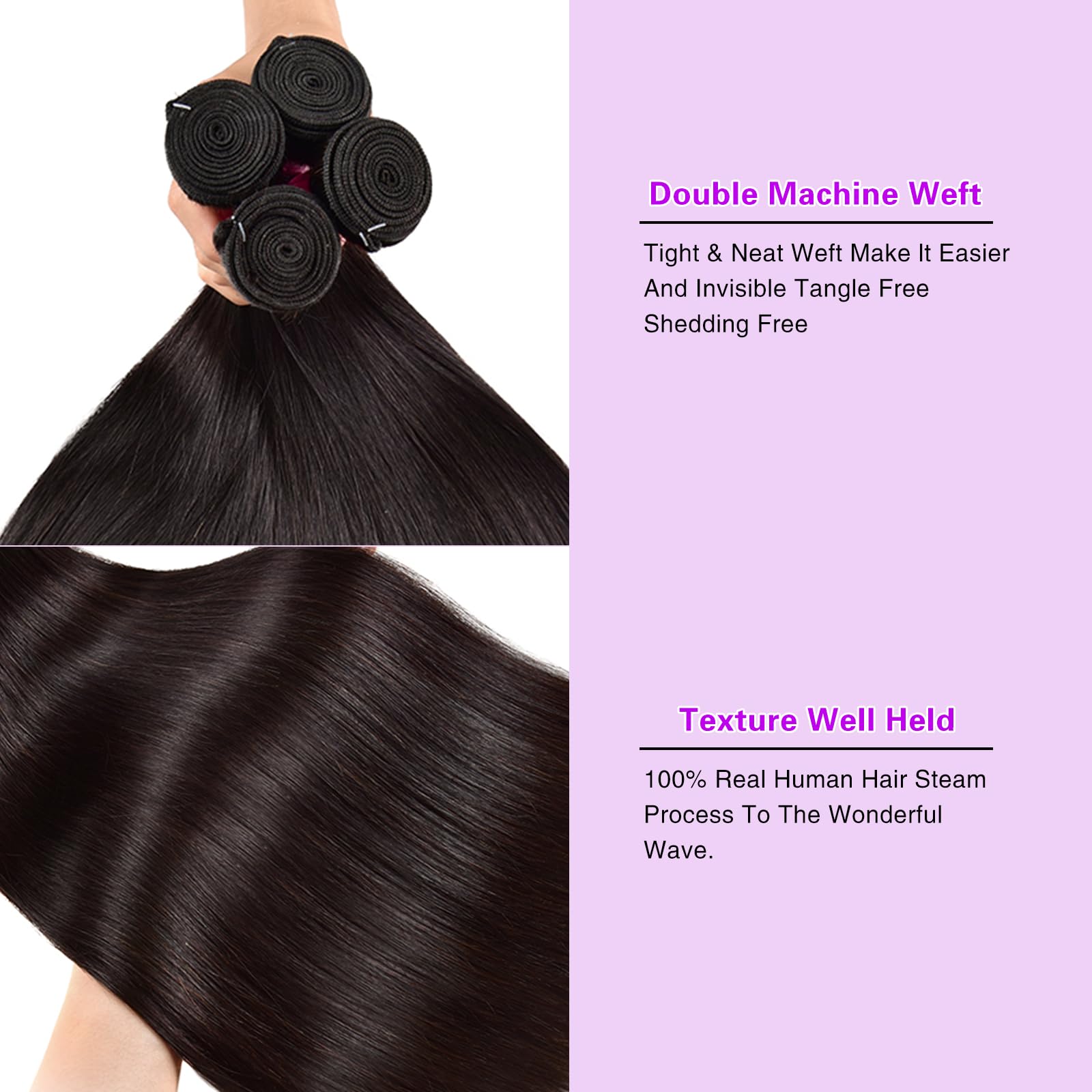 fphko virgin Brazilian straight hair bundles close-up showing thickness and shine