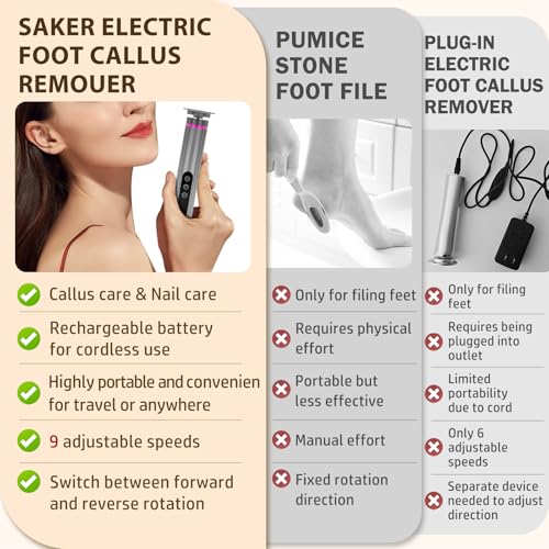 FQOIUD Electric Feet Callus Remover grip demonstrates ergonomic handling for easy home pedicures.
