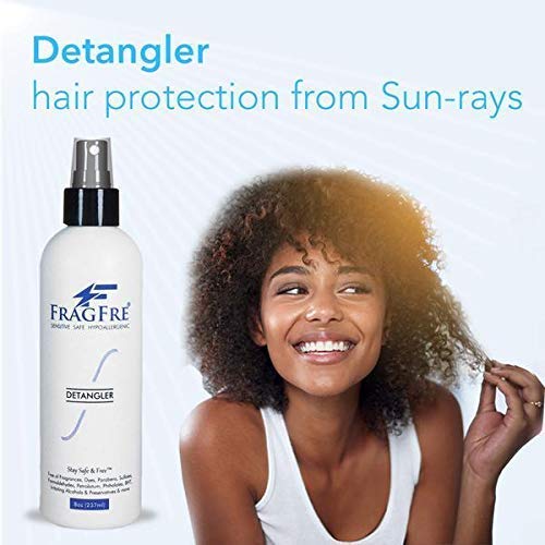 FRAGFRE bottle shown with frizz-control, color-safe benefits in styling.