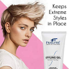 FRAGFRE Firm Hold Hair Gel front-view bottle showcases compact 8 oz packaging.