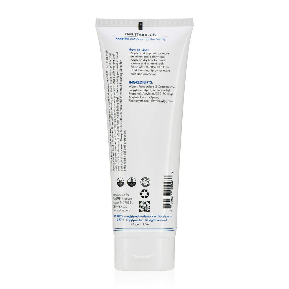 FRAGFRE Firm Hold Hair Gel vegan parabens-free ingredients support confident styling.