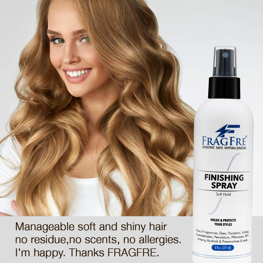 FRAGFRE spray close-up shows shine and bounce from a flexible hold finish