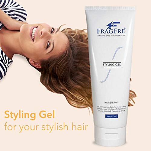 FRAGFRE hypoallergenic gel in hand demonstrates gentle hold for sensitive scalps