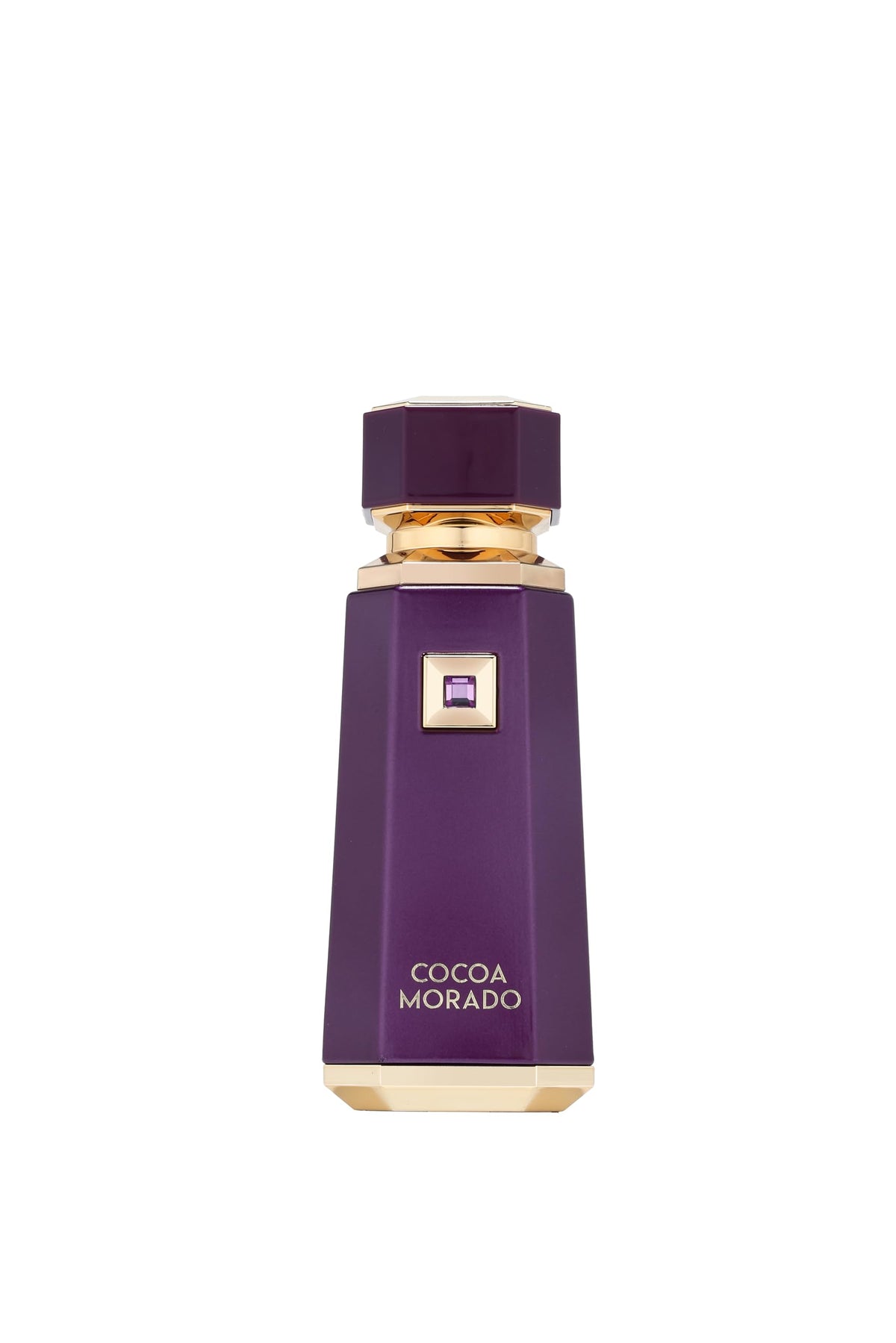 Fragrance World Cocoa Morado bottle showcases elegant oriental woody profile for evenings.