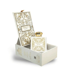 Fragrance World French Avenue Essence De Blanc cap closeup highlighting refined, long-lasting scent presence