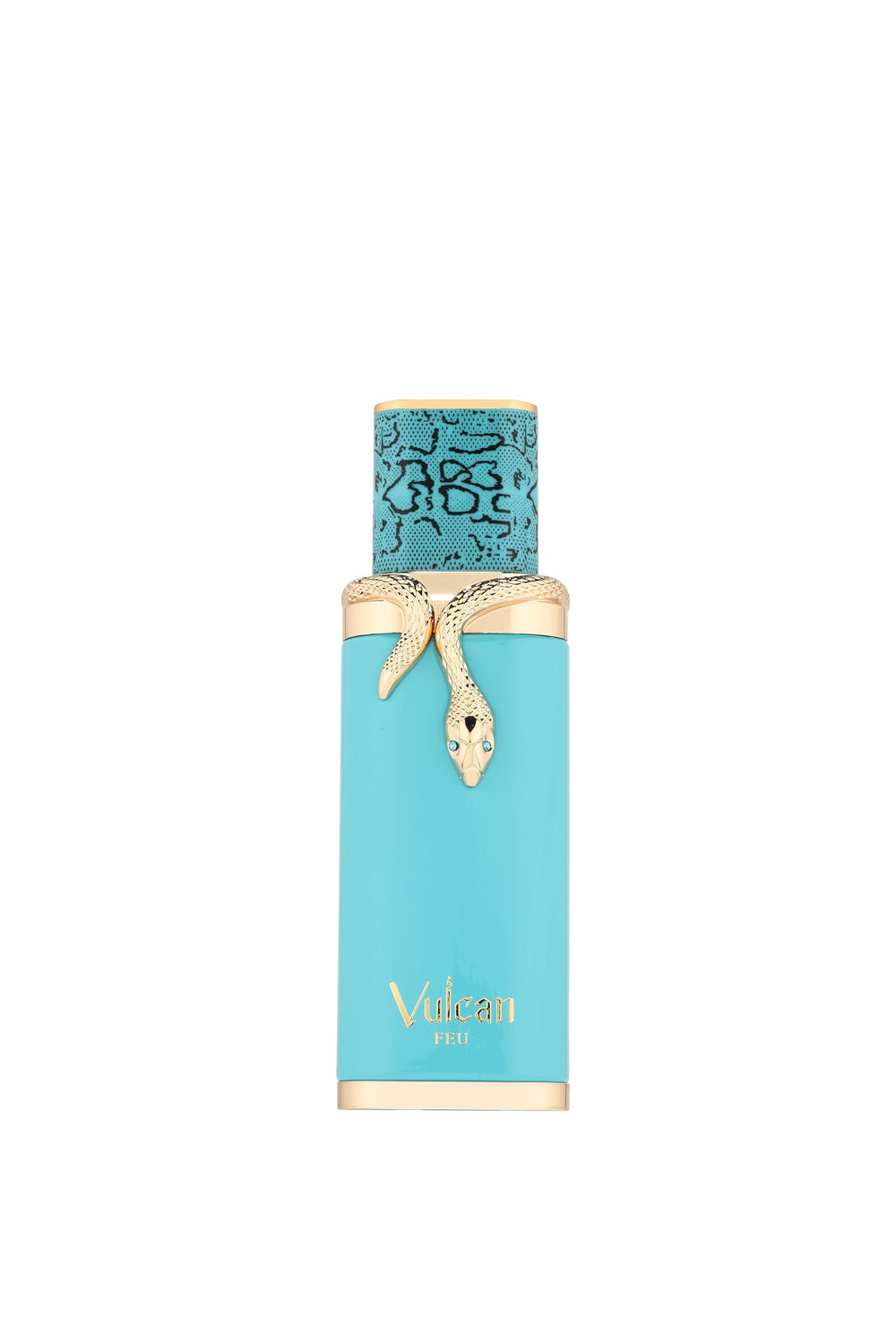 Fragrance World Vulcan Feu bottle front view communicates bold confidence for evening wear.