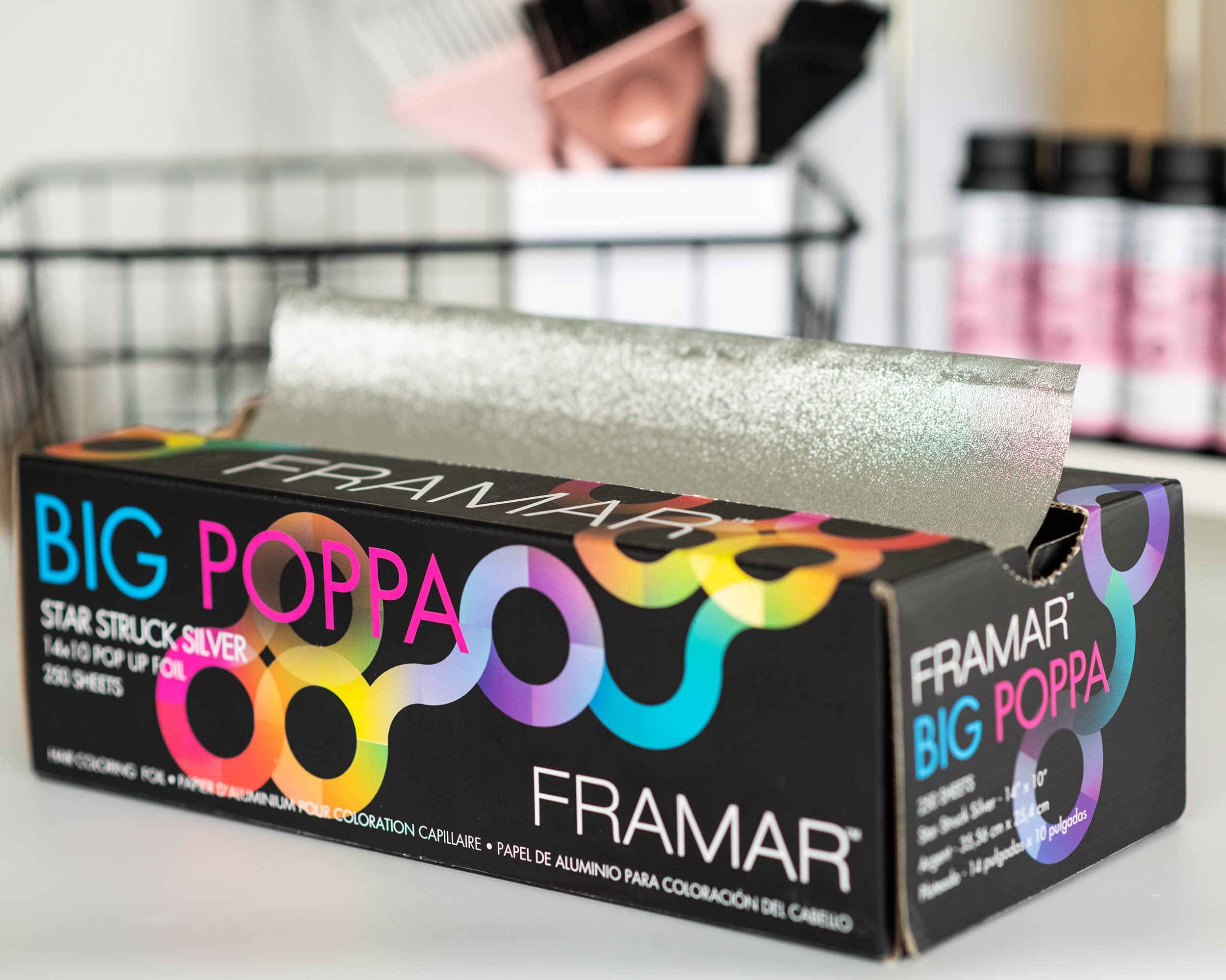 Framar Big Poppa Silver packaging highlights premium hair color supplies in a box.