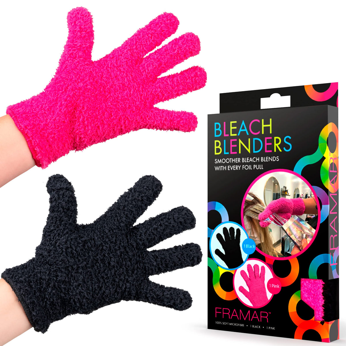 FRAMAR bleach blender microfiber gloves pack-2 black-pink absorb excess bleach during dye