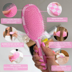 Framar checkered-brush bristles glide through wet hair for quick detangling