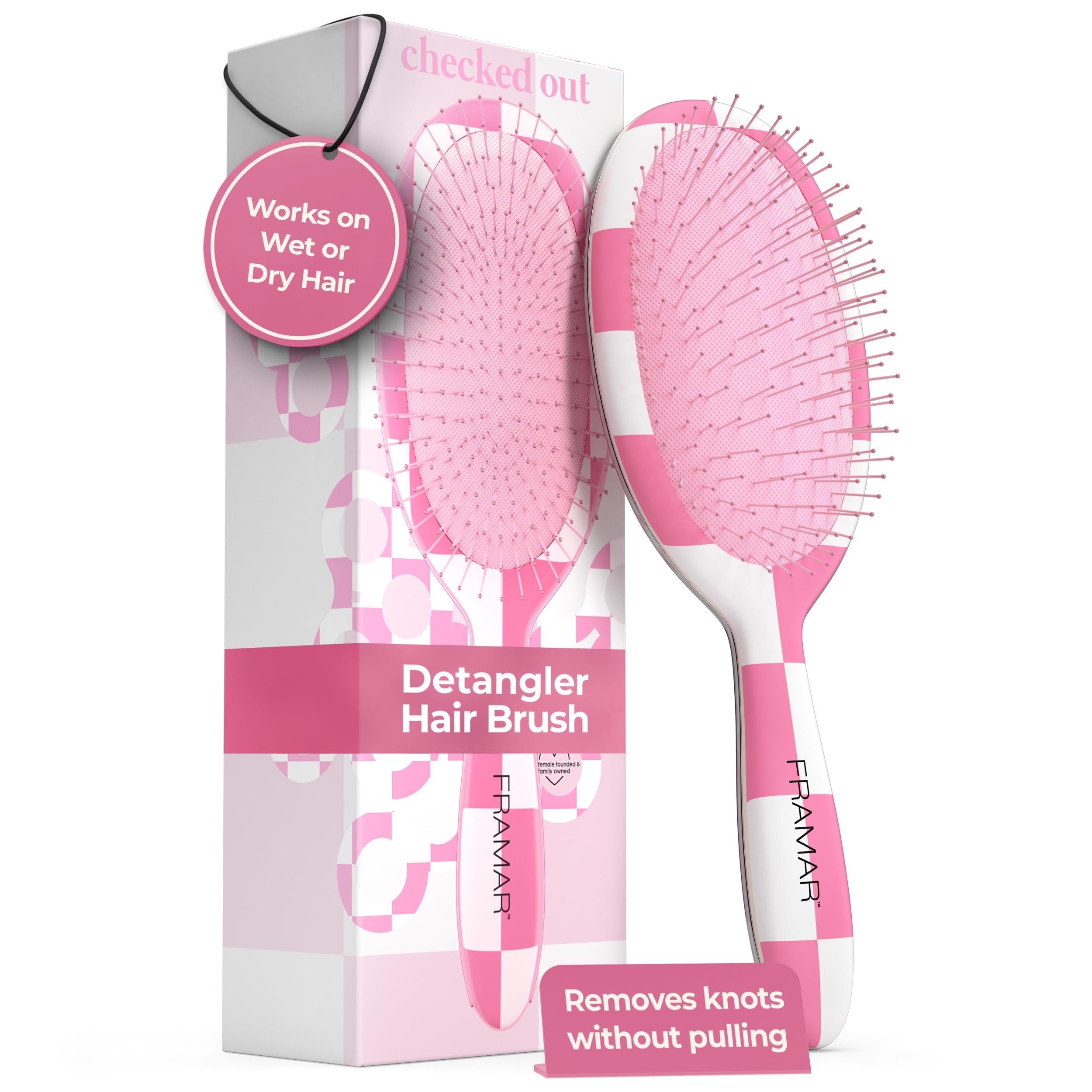 Framar checkered hair brush detailed handle for gentle detangling