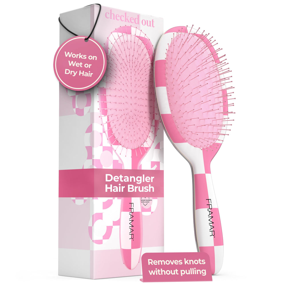 Framar checkered hair brush detailed handle for gentle detangling