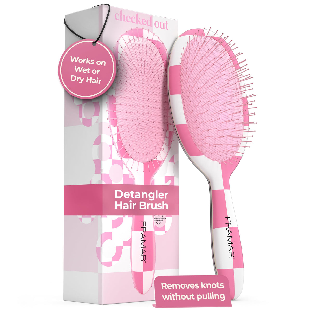 Framar checkered hair brush detailed handle for gentle detangling