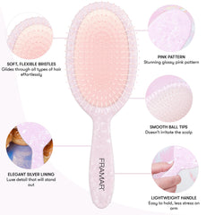 FRAMAR detangler brush knot-free glide reduces breakage while gently detangling.