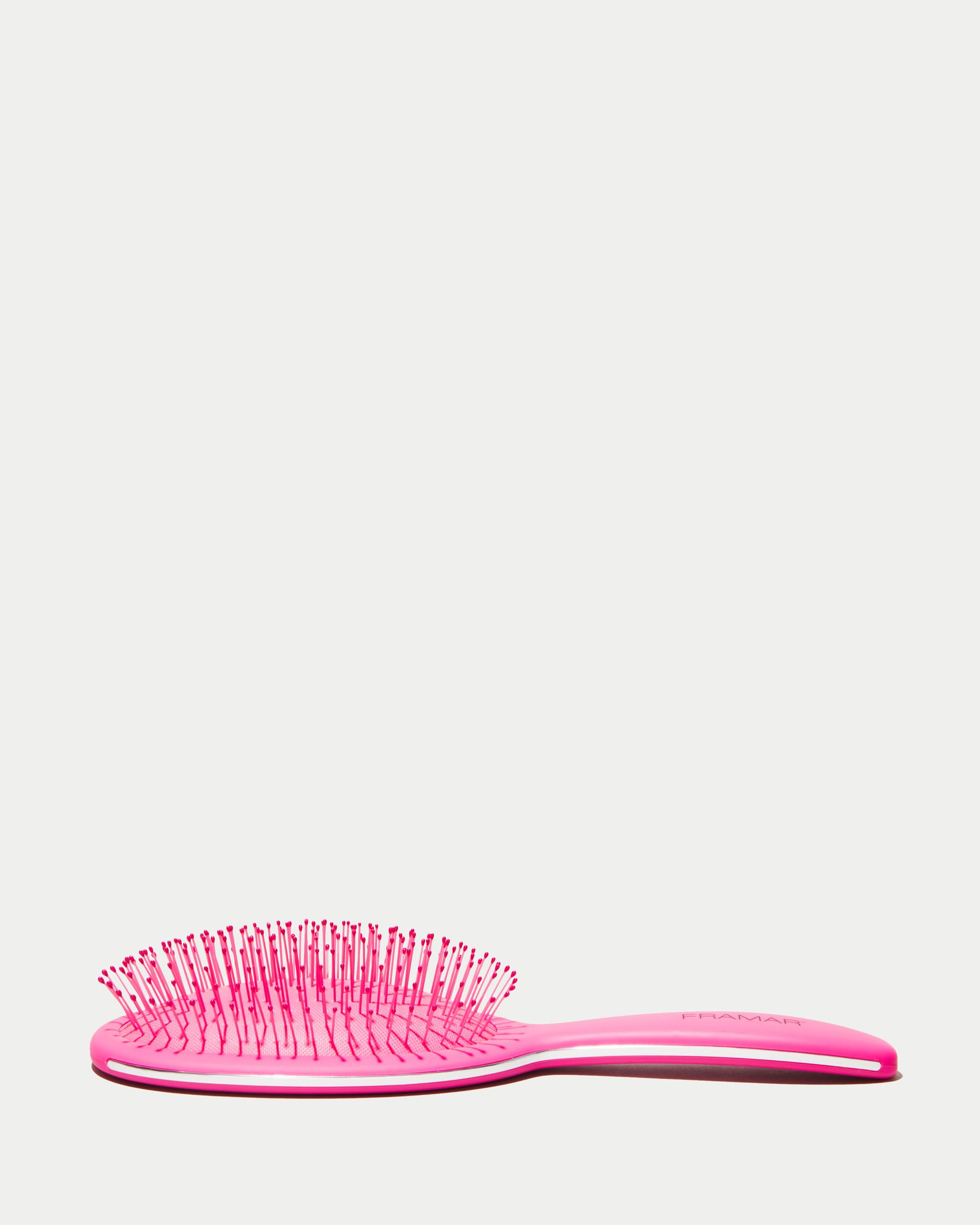 FRAMAR Detangling Brush fashion-design shows four colors with subtle silver lining.