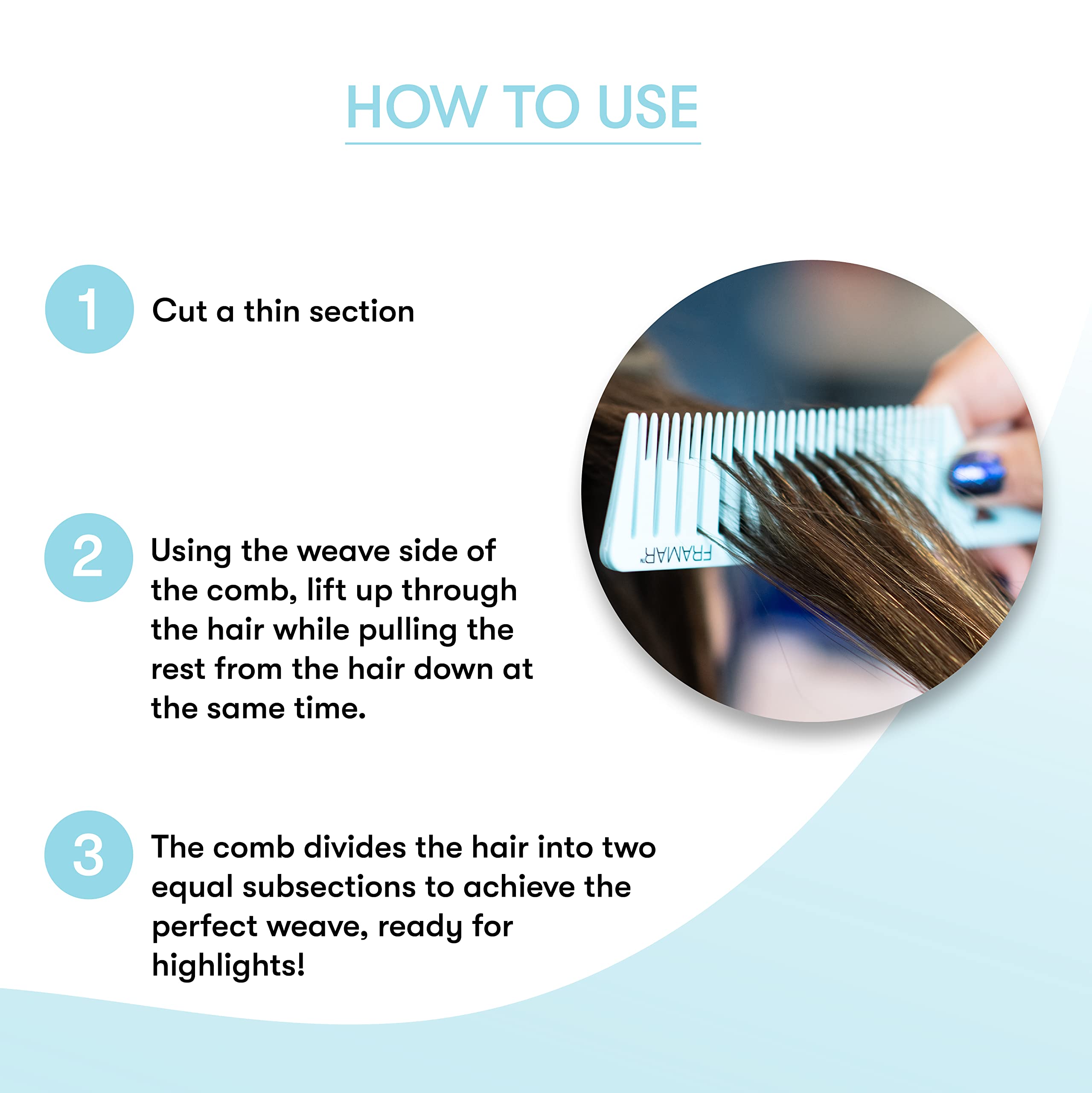 FRAMAR Dreamweaver pastel highlight comb set 3 emphasizes versatile sizing for various foiling techniques.
