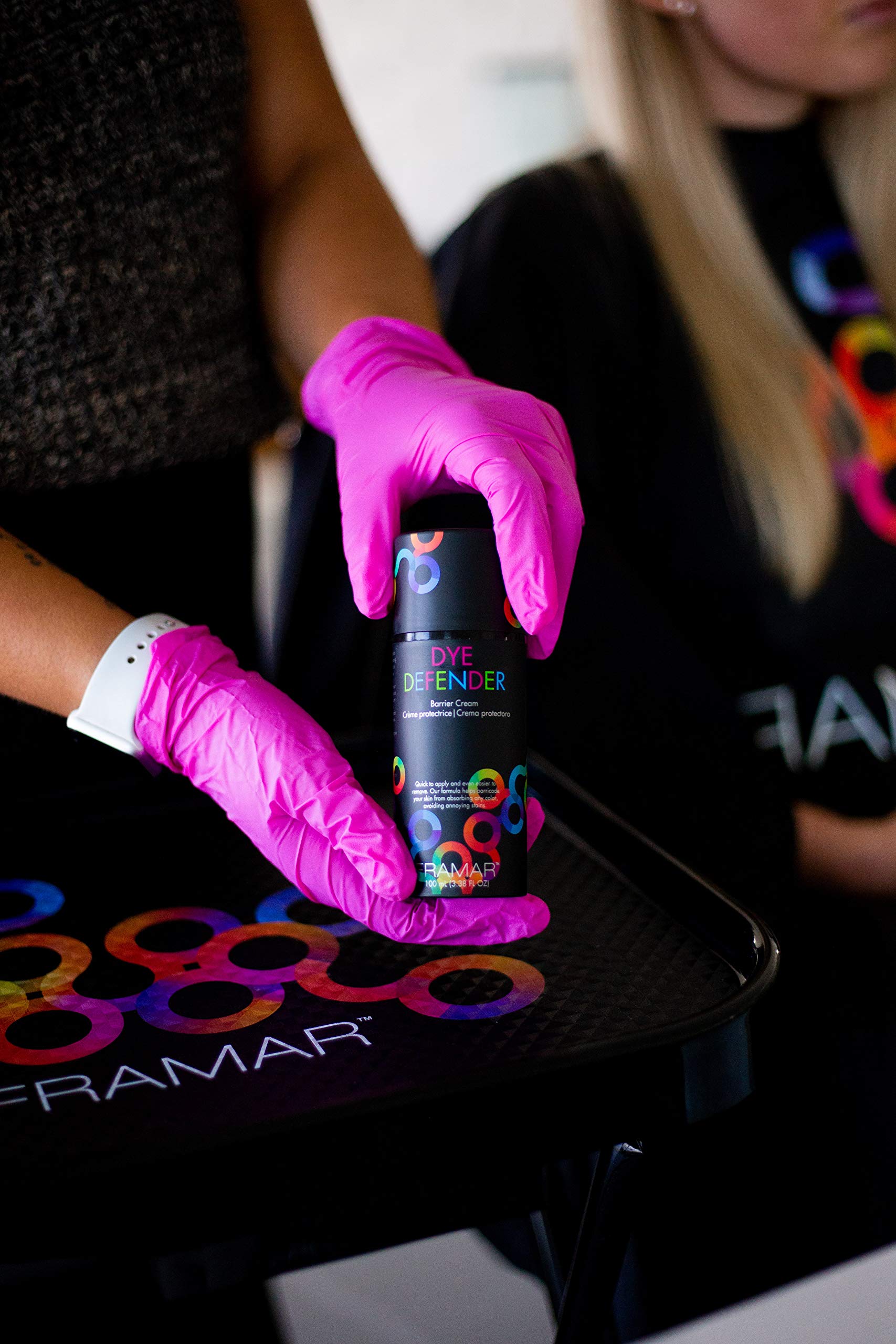 FRAMAR Dye Defender airless pump close-up for precise dispensing.