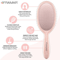 FRAMAR Glitter Hair Brush Detangler wet-hair-use shows smooth glide on damp hair.