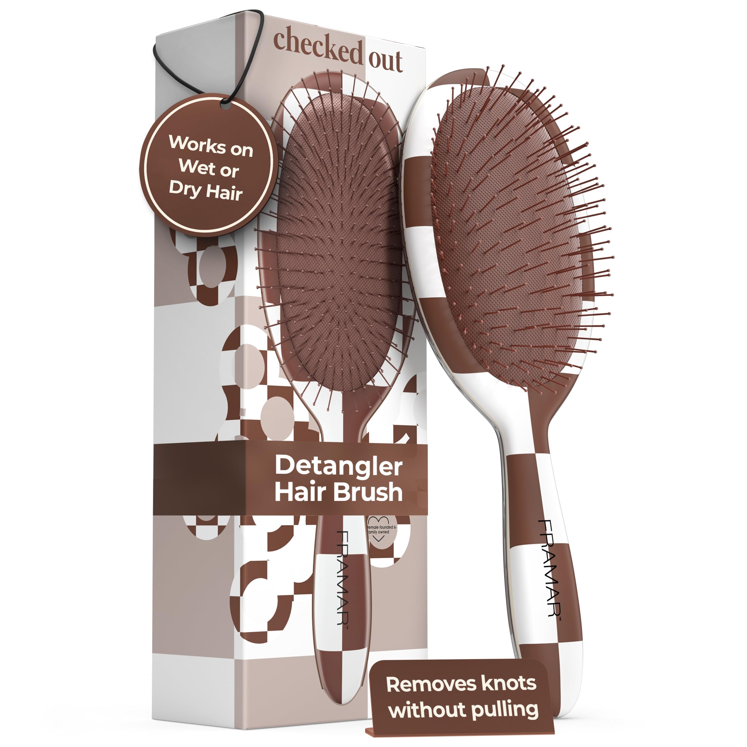FRAMAR hair brush detangler wet-hair in use for gentle detangling
