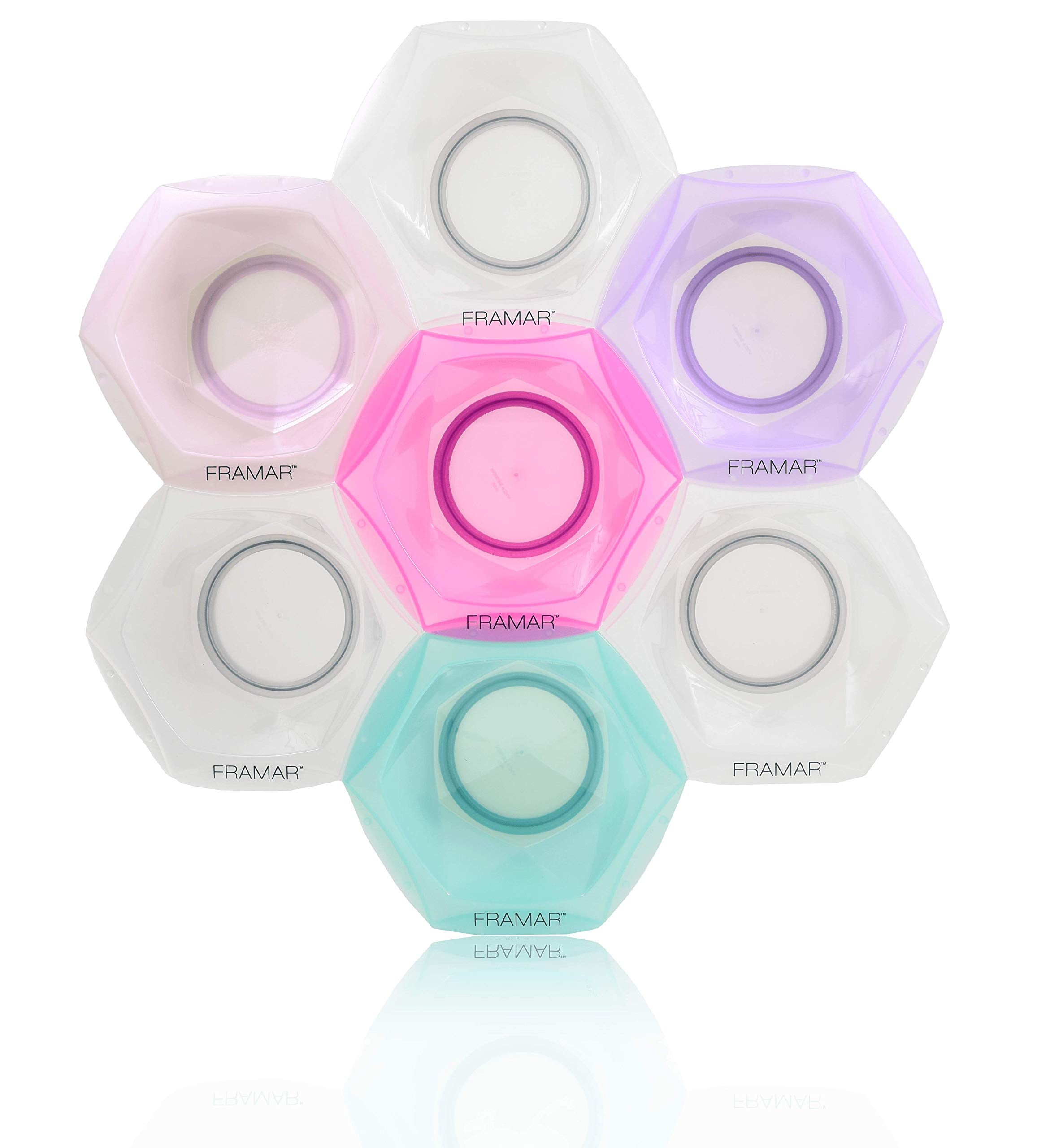 FRAMAR interlocking dye bowls stack neatly for transport and organization.