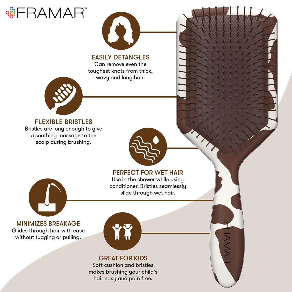 FRAMAR paddle brush detangler tackling knots on wet hair