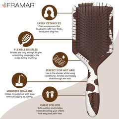 FRAMAR paddle brush detangler tackling knots on wet hair