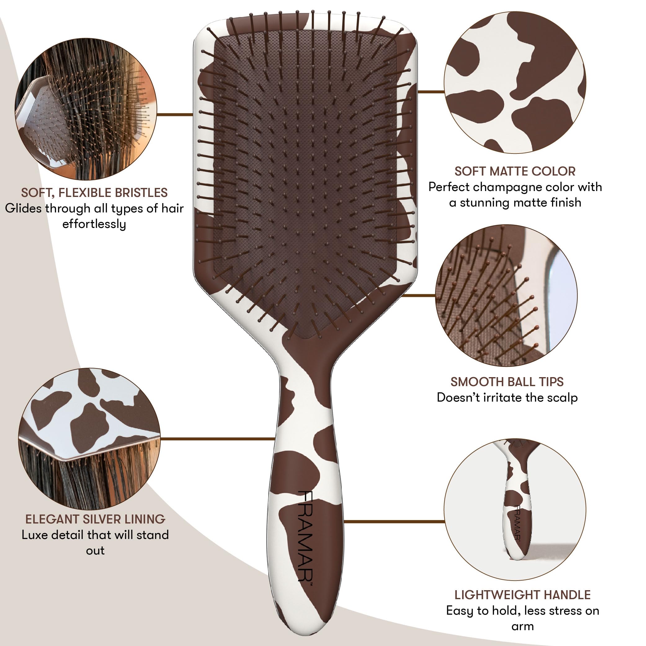 FRAMAR paddle brush portable size fits purse or bag