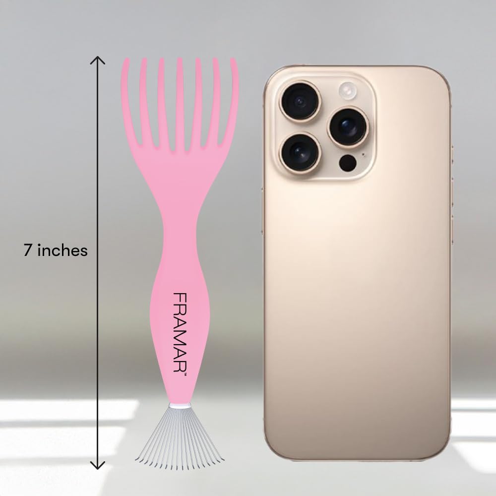FRAMAR hair brush cleaner tool reaches dust and lint around bristles.