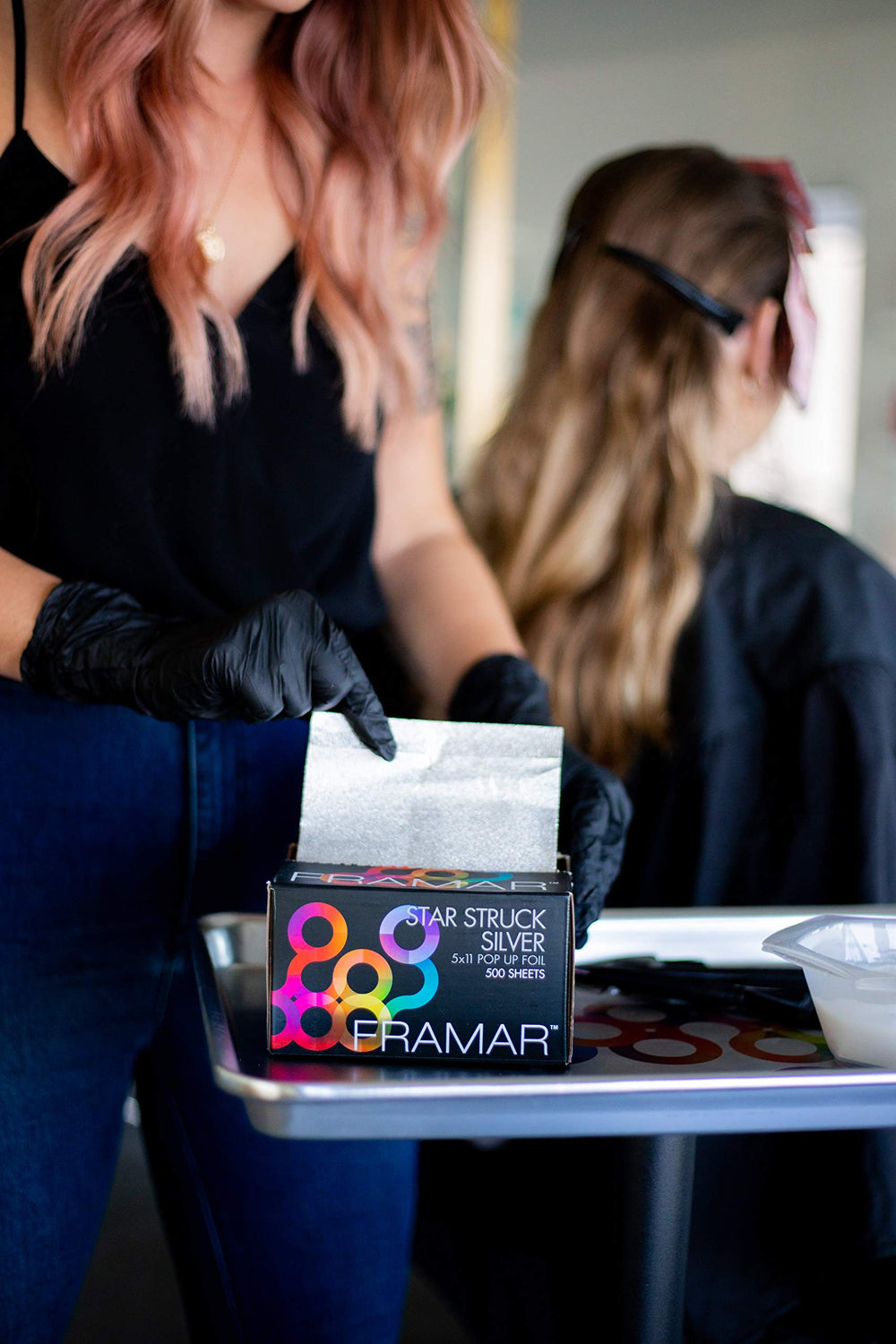 FRAMAR silver hair-highlighting foil stack ready for quick client color sessions