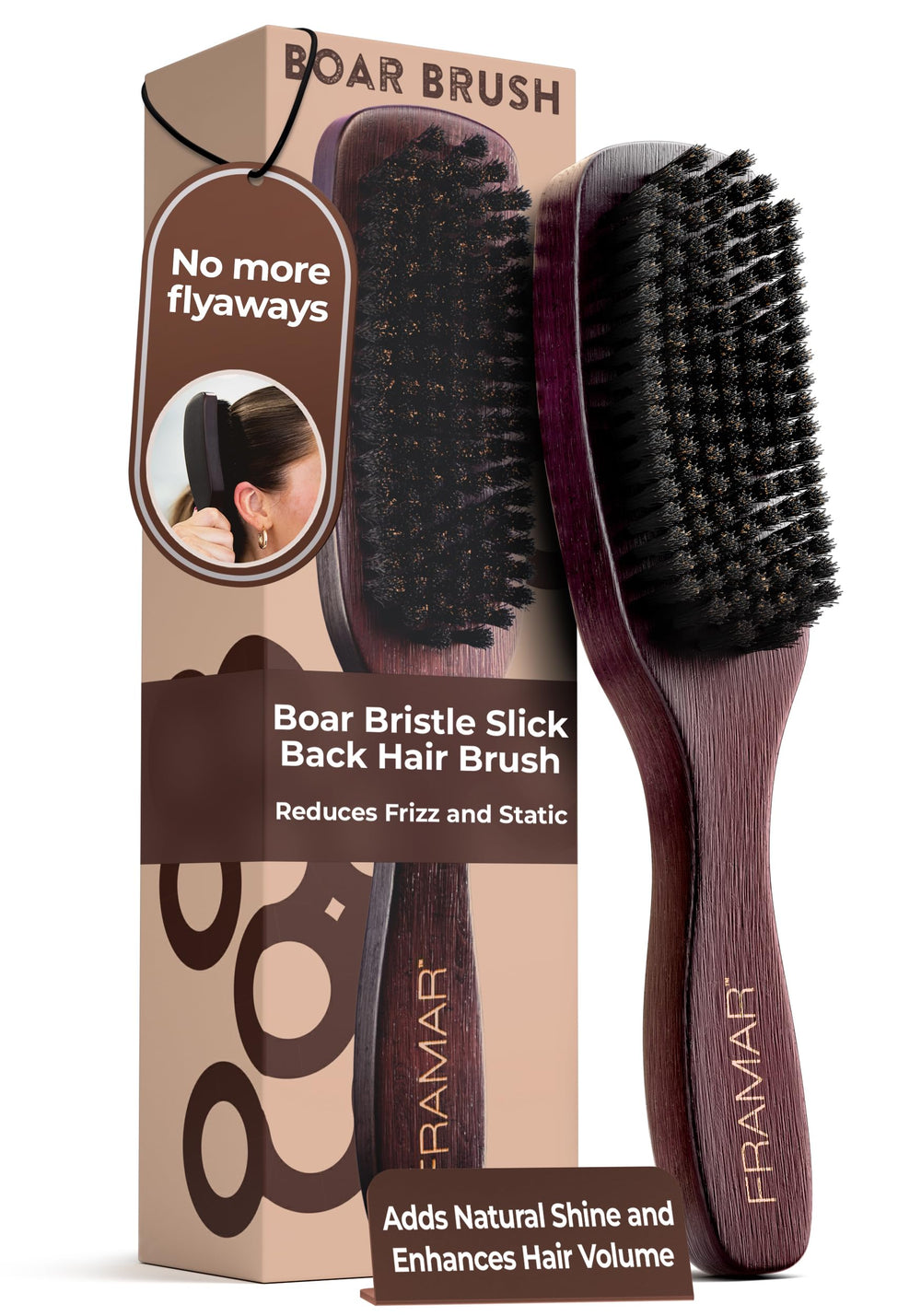 FRAMAR Slick Back Brush close-up bristles showing dense boar bristles for sleek styling