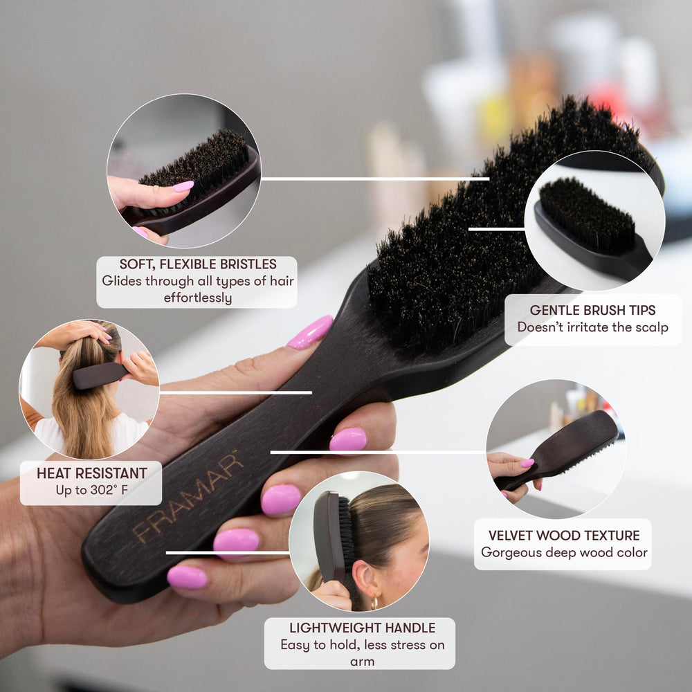 FRAMAR Slick Back Brush dense bristles for even oil distribution and shine