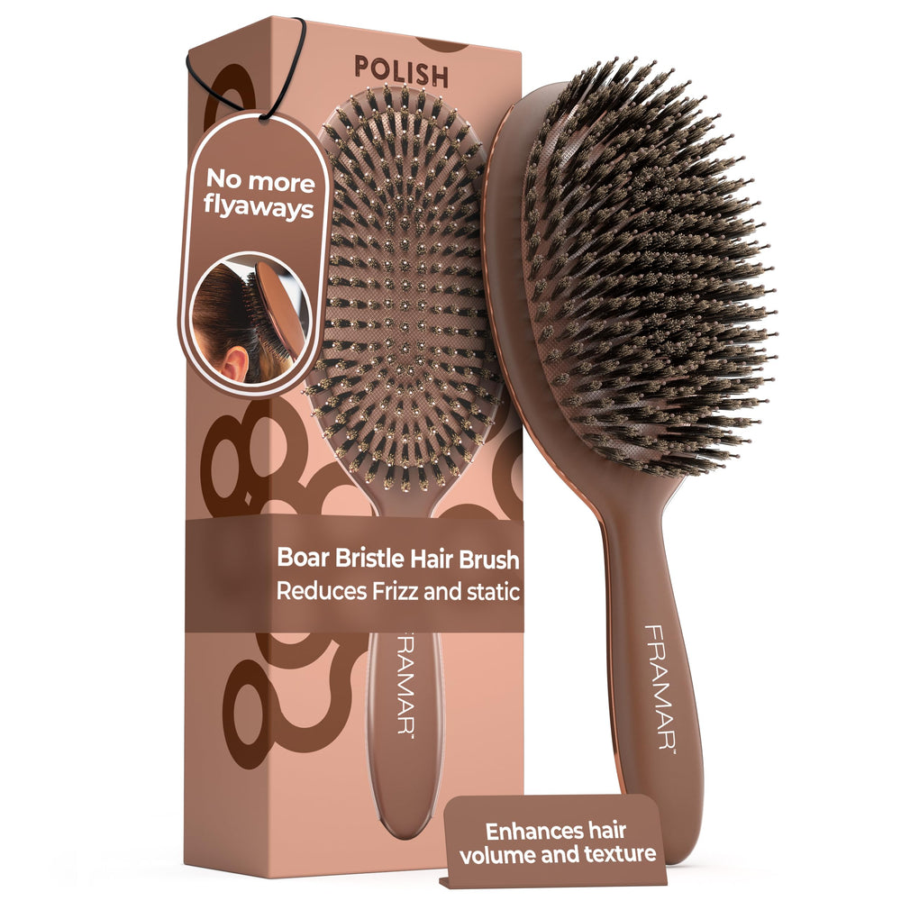 FRAMAR Soft Boar Bristle Brush – close-up of bristles distributing natural oils for shine