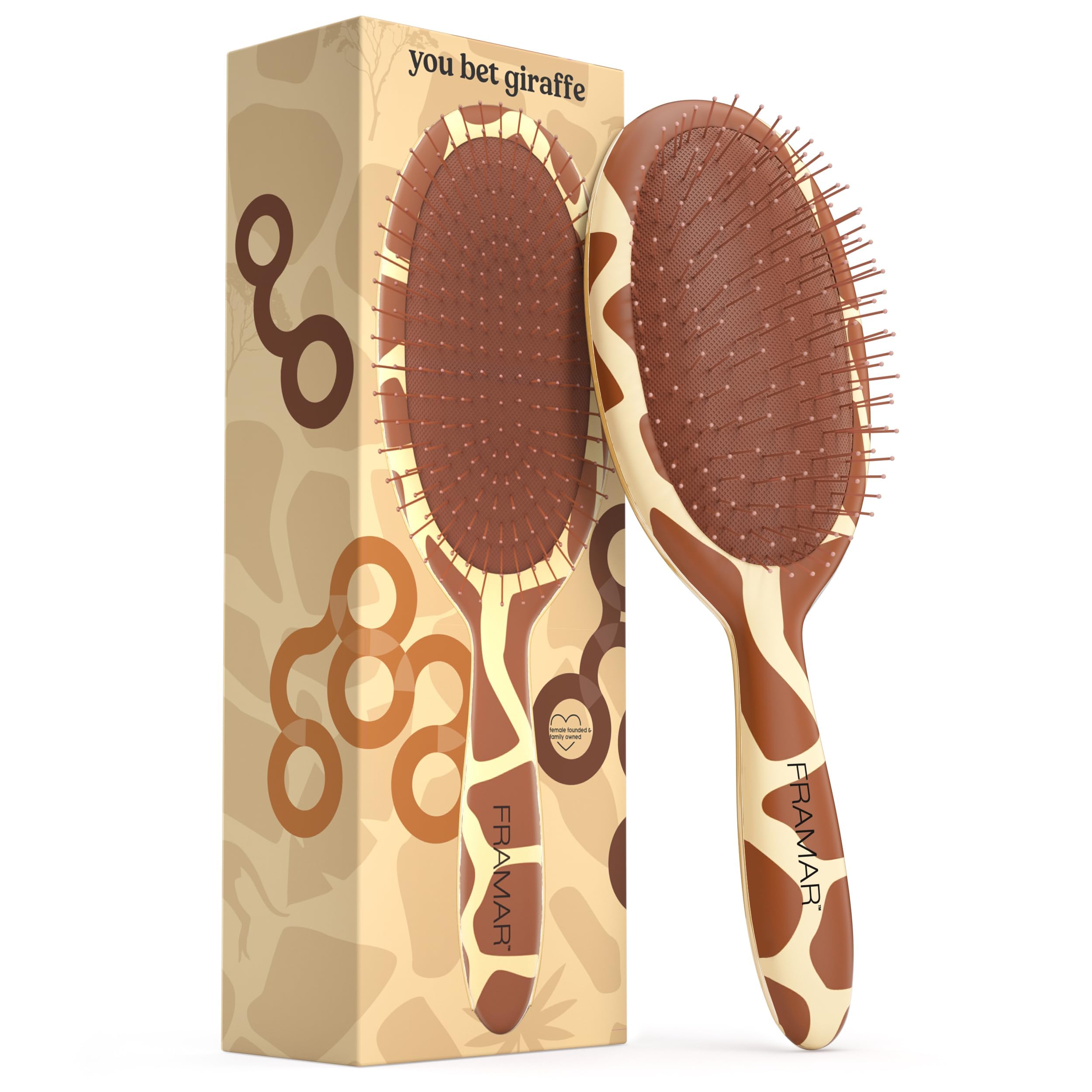 Framar Wet Hair Brush Detangler front view with giraffe design for gentle detangling on wet hair
