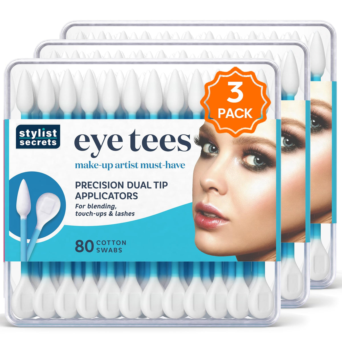 Fran Wilson Eye Tees 80-count pack shown for travel-friendly precision touch-ups.