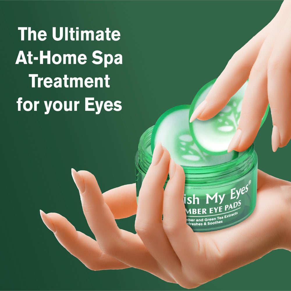 Fran Wilson Nourish My Eyes Eye Pads with cucumber slices for cooling relief.