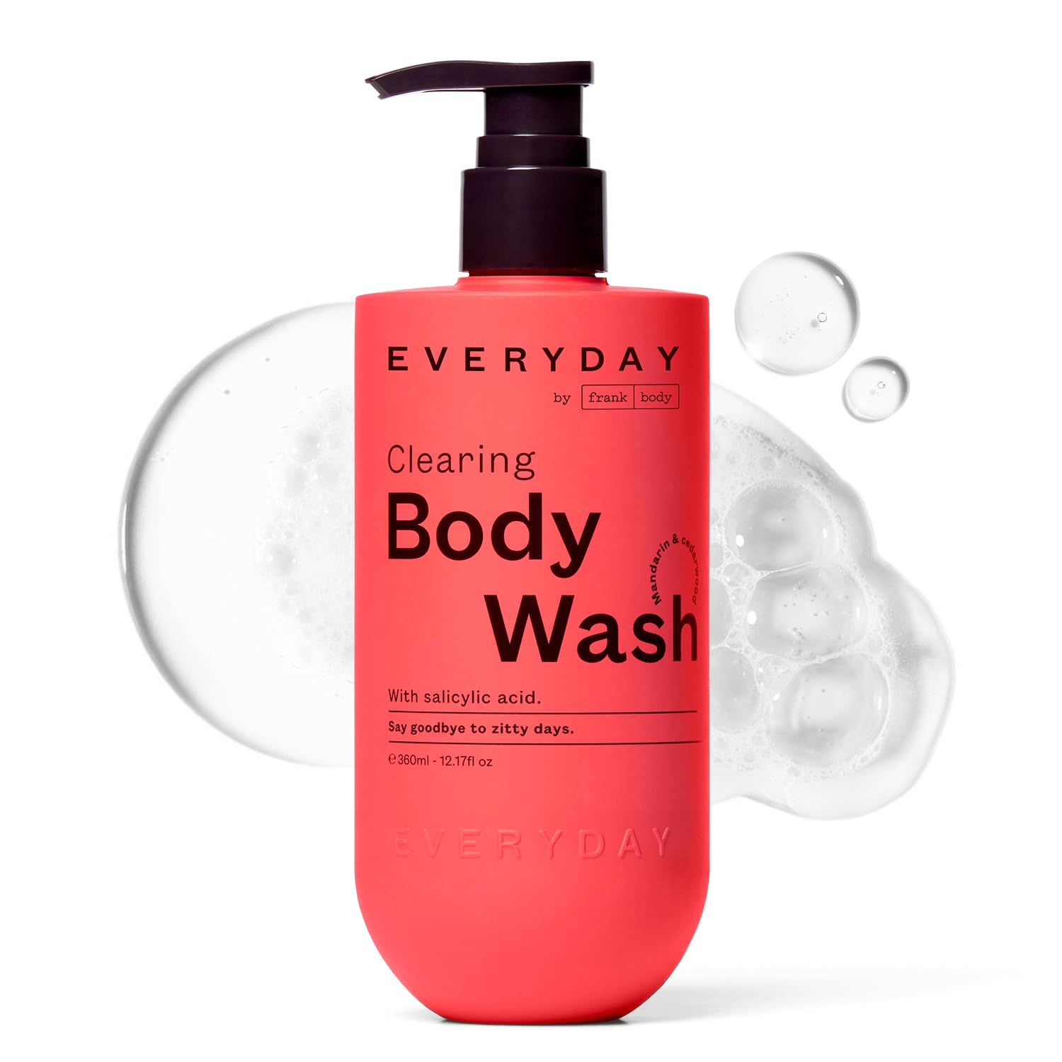 frank body Clearing Body Wash bottle on sink showing refreshing, clarified skin routine