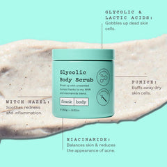 frank body glycolic acid body scrub close-up shows exfoliating pumice particles