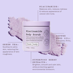 frank body niacinamide body scrub close-up with berry extracts for brightening
