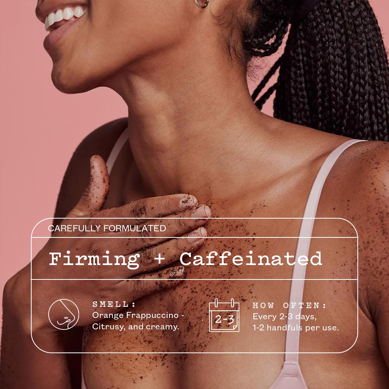 Ingredients focus: Robusta coffee, almond oil, vitamin E nourish skin with Frank Body scrub