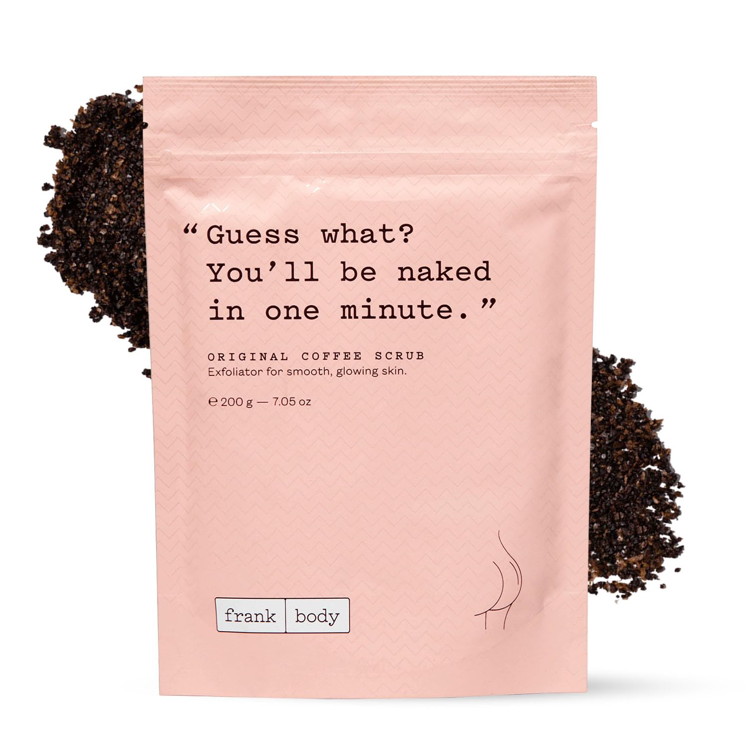 Frank Body Original Coffee Scrub jar close-up highlighting exfoliation for smoother skin