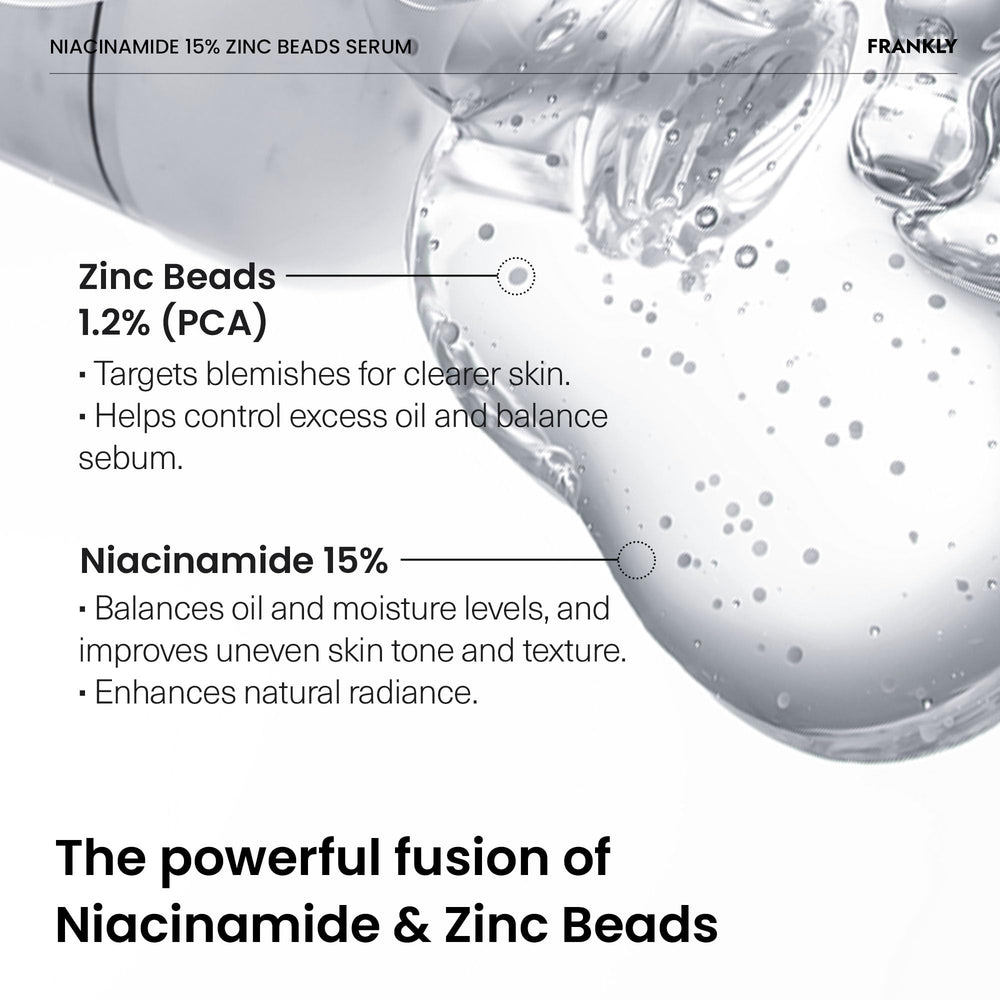 FRANKLY Niacinamide 15% + Zinc Bead Serum dispense pump enables precise application