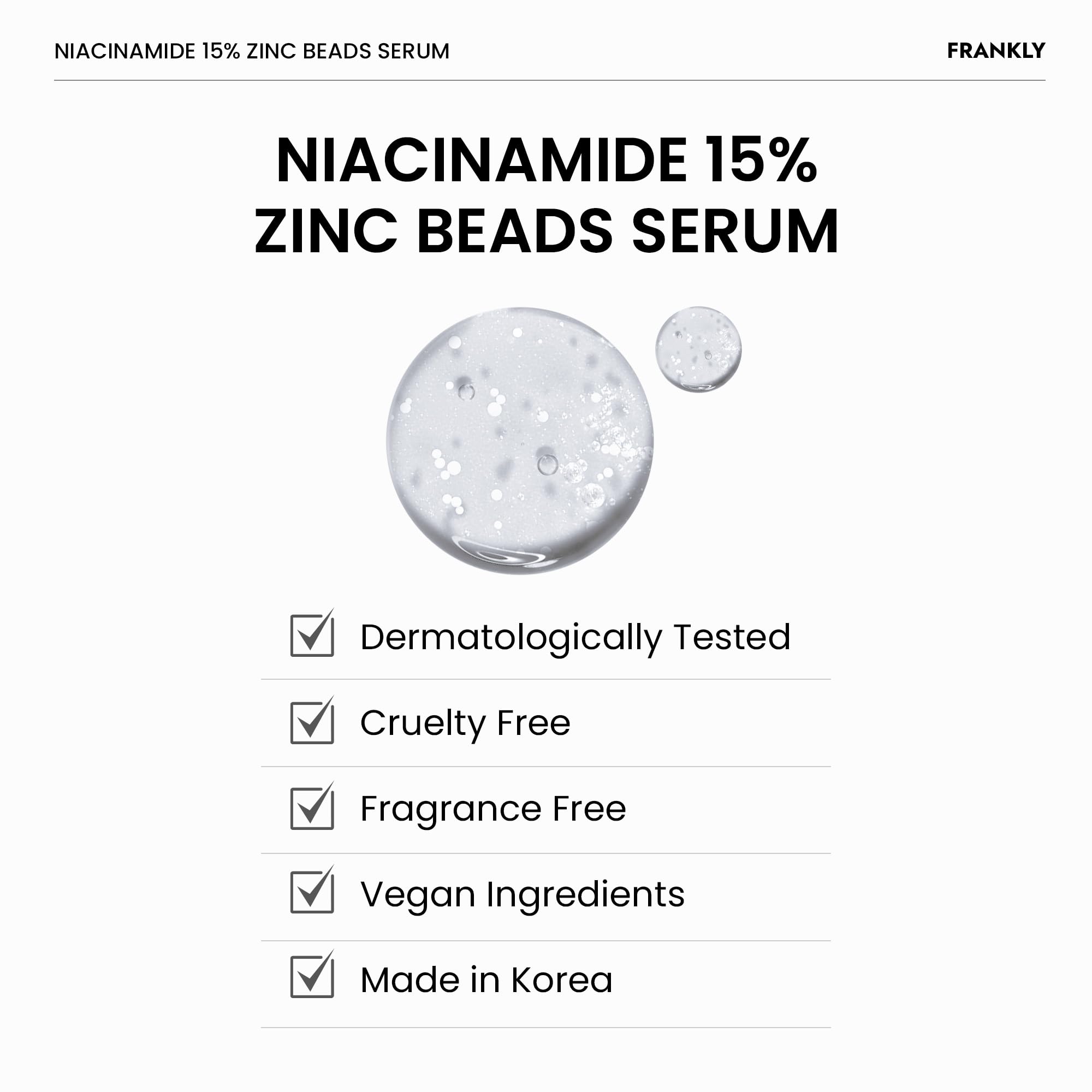 FRANKLY Niacinamide 15% + Zinc Bead Serum gel-like application closeup