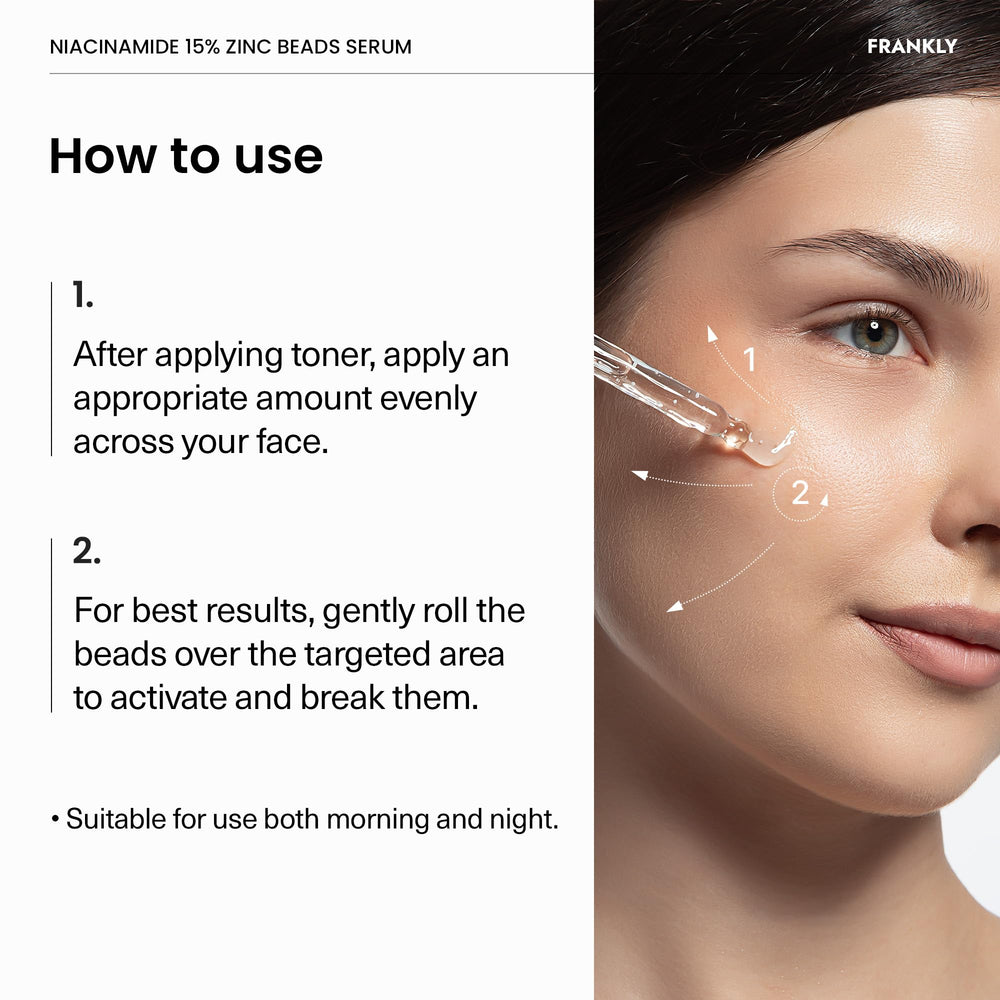 FRANKLY Niacinamide 15% + Zinc Bead Serum enhances skin texture visually