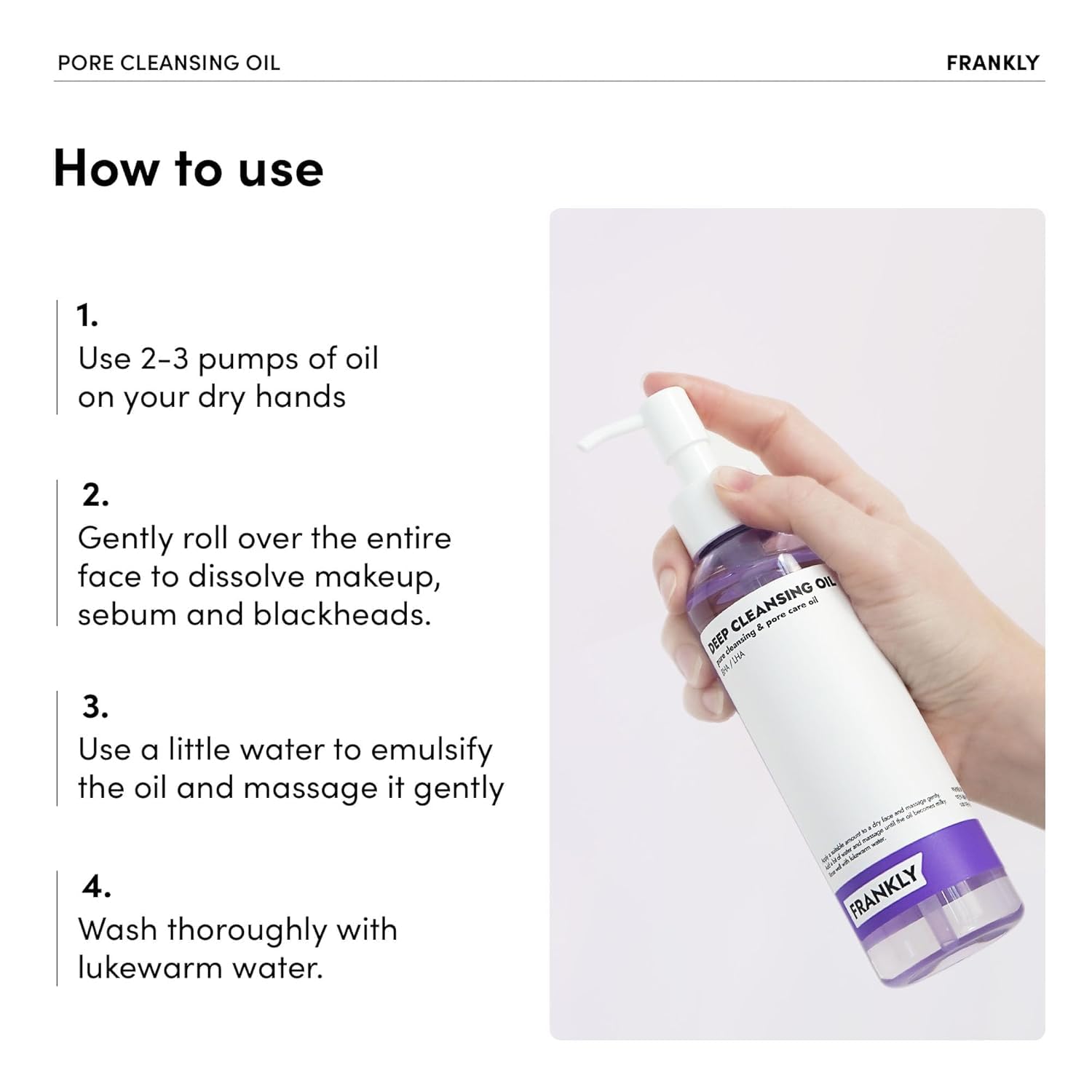 FRANKLY Pore Cleansing Oil 6.8 oz bottle in bathroom routine