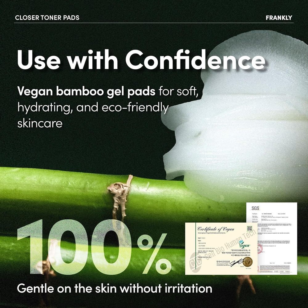FRANKLY Pore Closer Toner Pad labeling shows science-backed Korean skincare.