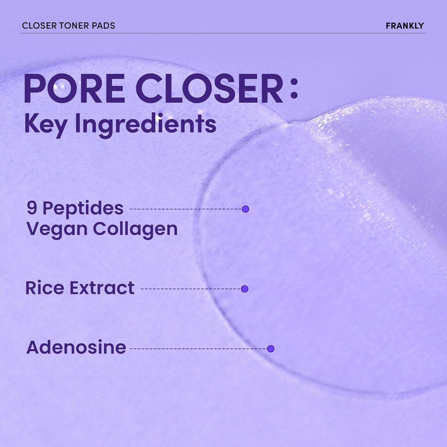 FRANKLY Pore Closer Toner Pad featuring vegan collagen and peptides for firming.