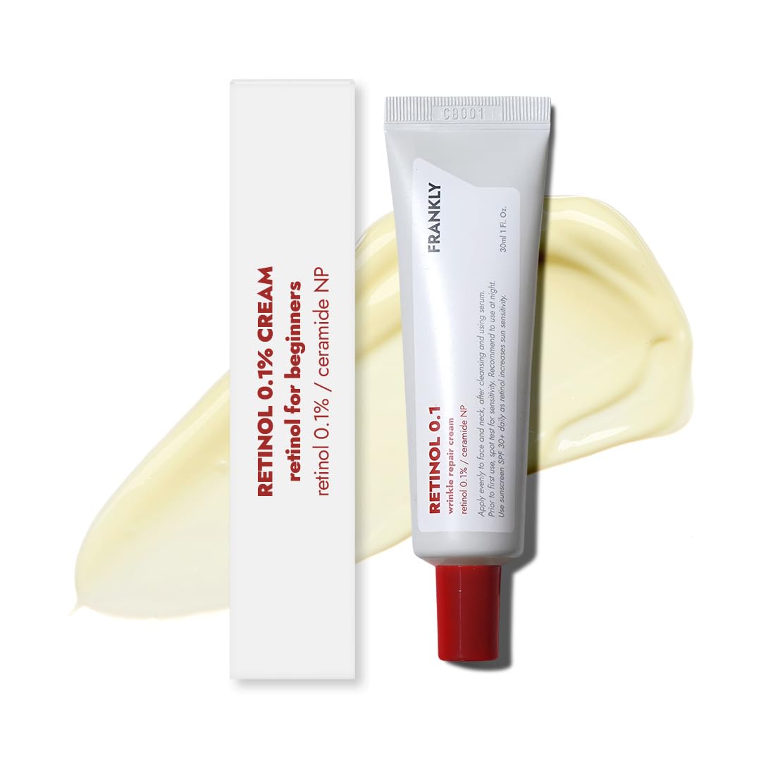 FRANKLY retinol 0.1% cream bottle close-up for beginner anti-aging routine.
