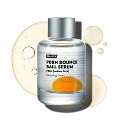 FRANKLY Salmon PDRN Bounce Ball Serum bottle closeup showing premium packaging for glass skin goals