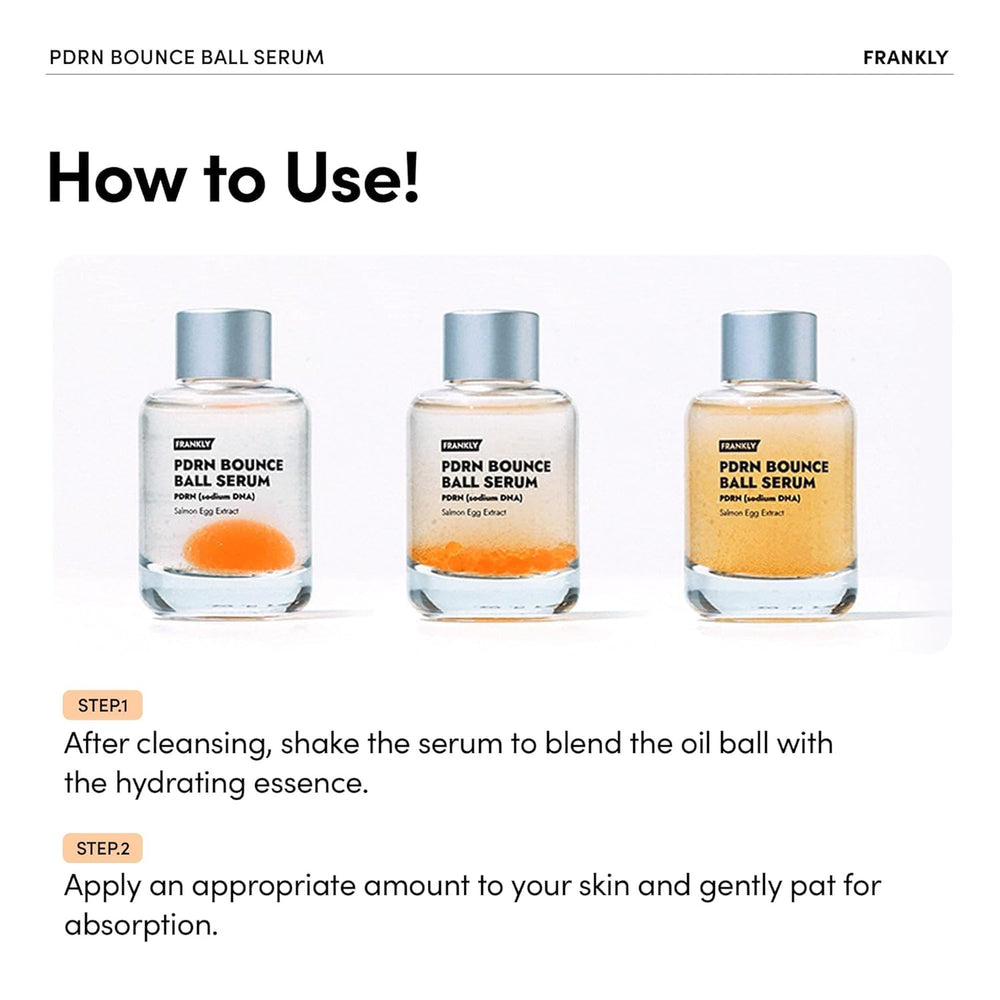 FRANKLY Salmon PDRN Bounce Ball Serum fragrance-free label emphasizes gentle care
