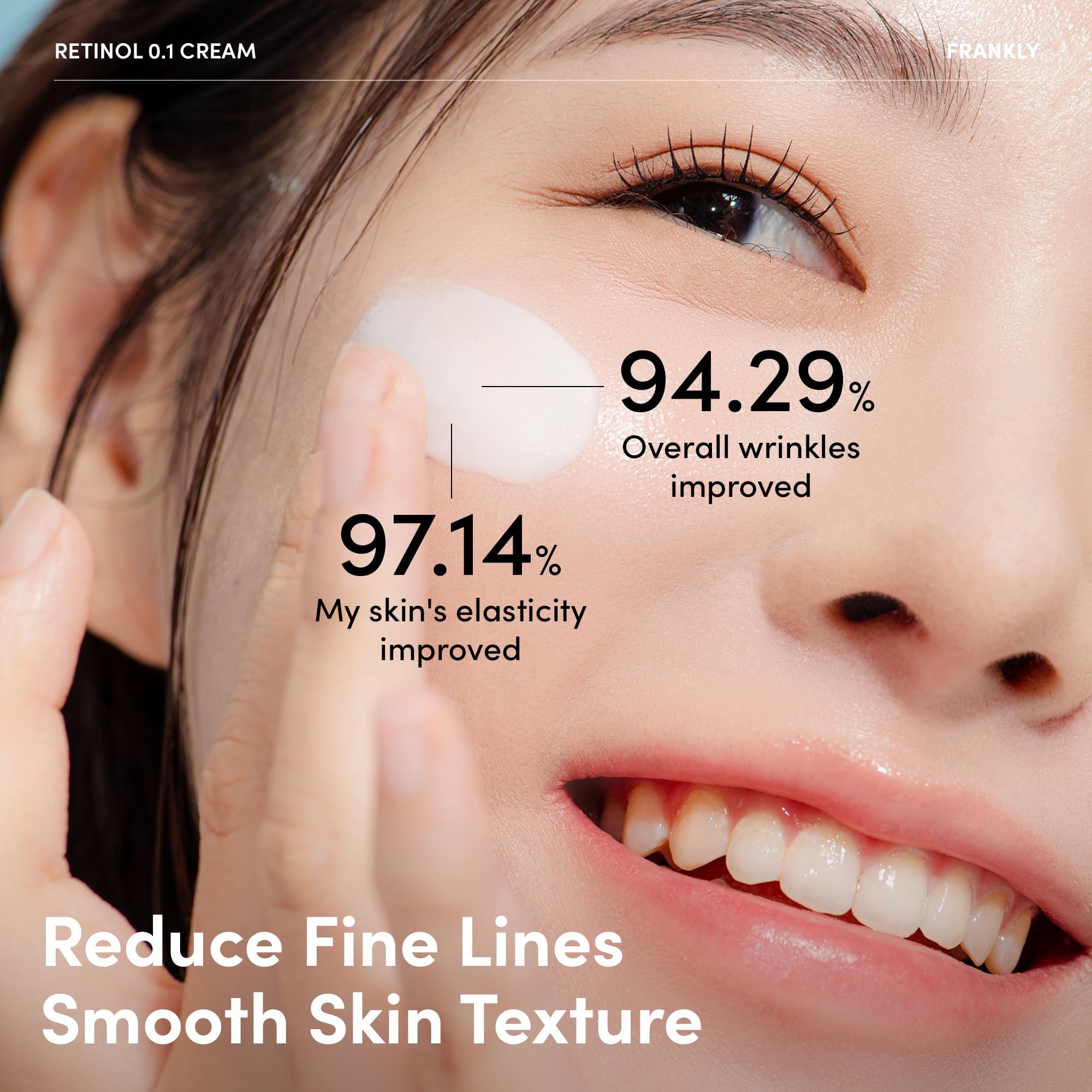FRANKLY product spread on cheek showing smooth, refreshed skin.